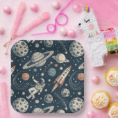Retro Blue Galaxy Exploration Pappteller (Party)