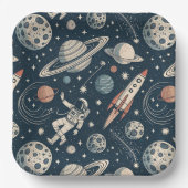 Retro Blue Galaxy Exploration Pappteller (Vorderseite)