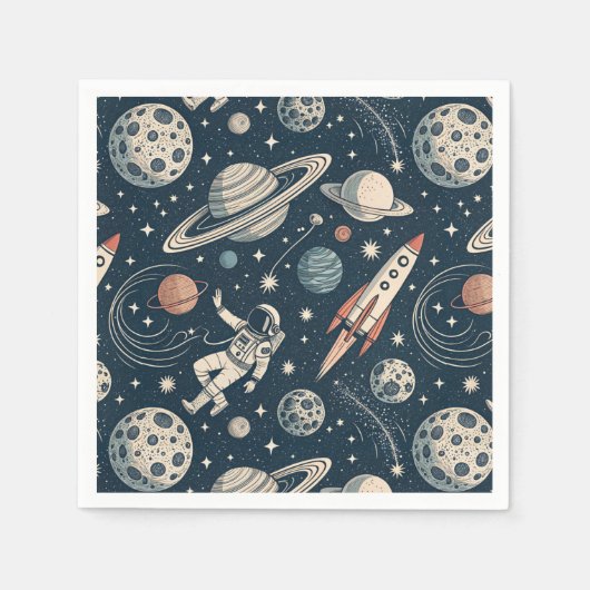 Retro Blue Galaxy Exploration Serviette (Vorderseite)