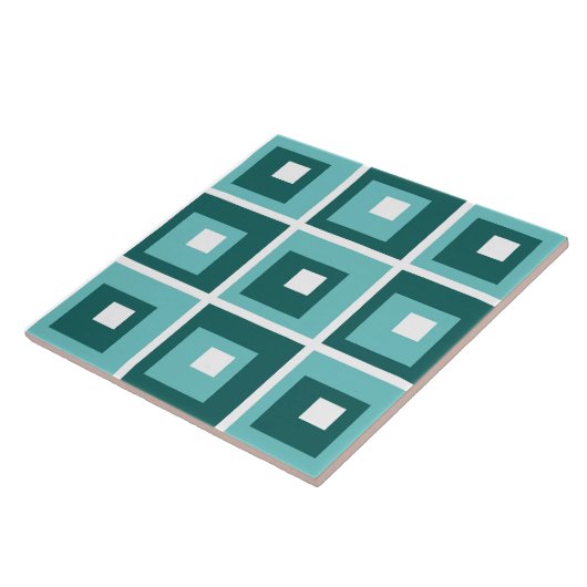 Retro Blue Geometric Squares Pattern Fliese (Seite)