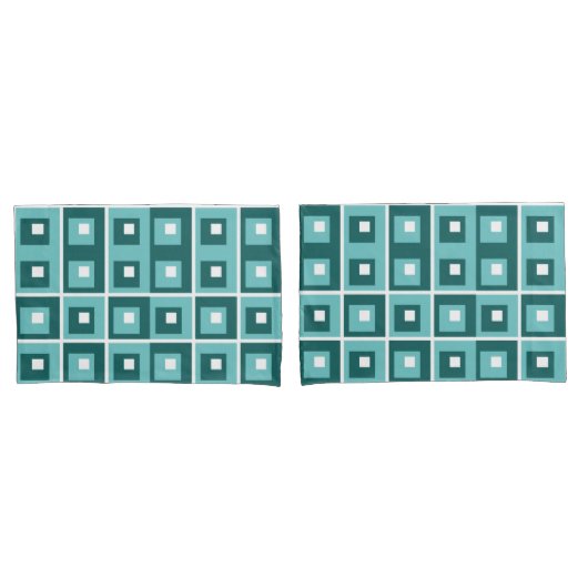 Retro Blue Geometric Squares Pattern Kissenbezug (Vorderseite-Set)