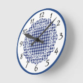 Retro Blue Gingham Runde Wanduhr (Winkel)