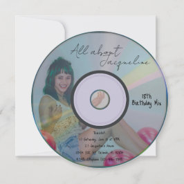 Retro Blue Girl's Music CD Birthday Einladung