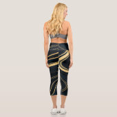 Retro Blue Gold Swirl Liquid Painting Design Capri Leggings (Rückseite)