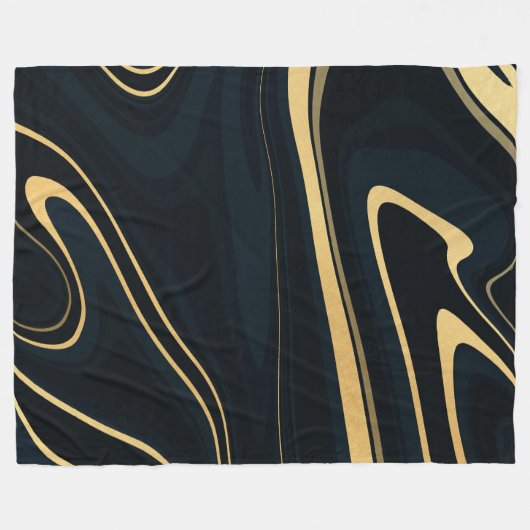 Retro Blue Gold Swirl Liquid Painting Design Fleecedecke (Vorderseite (Horizontal))