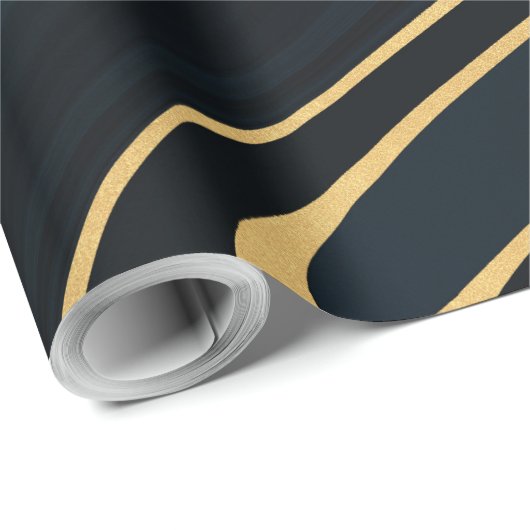 Retro Blue Gold Swirl Liquid Painting Design Geschenkpapier (Rolleneckpunkt)