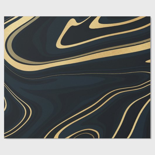Retro Blue Gold Swirl Liquid Painting Design Geschenkpapier (Flach)