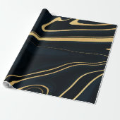 Retro Blue Gold Swirl Liquid Painting Design Geschenkpapier (Ungerollt)