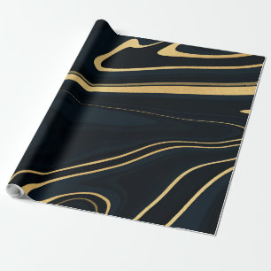 Retro Blue Gold Swirl Liquid Painting Design Geschenkpapier
