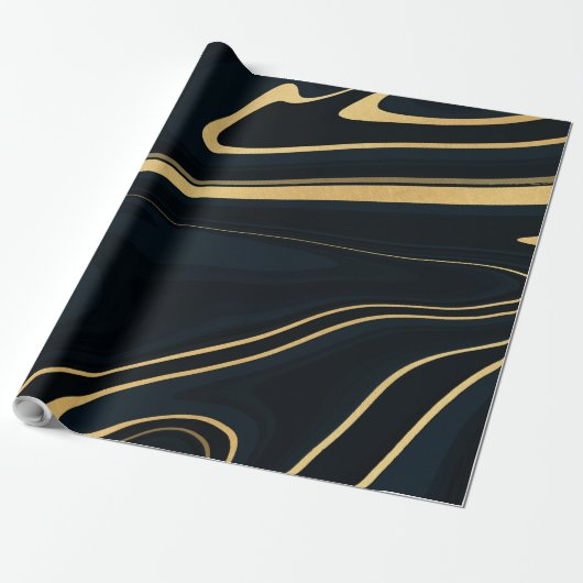 Retro Blue Gold Swirl Liquid Painting Design Geschenkpapier (Ungerollt)