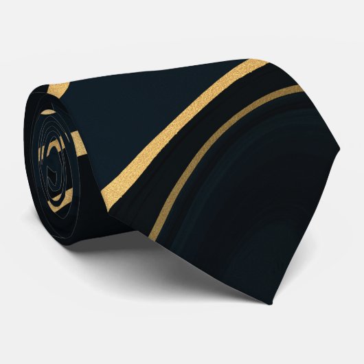 Retro Blue Gold Swirl Liquid Painting Design Krawatte (Gerollt)