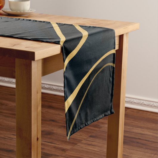 Retro Blue Gold Swirl Liquid Painting Design Kurzer Tischläufer (Beispiel)