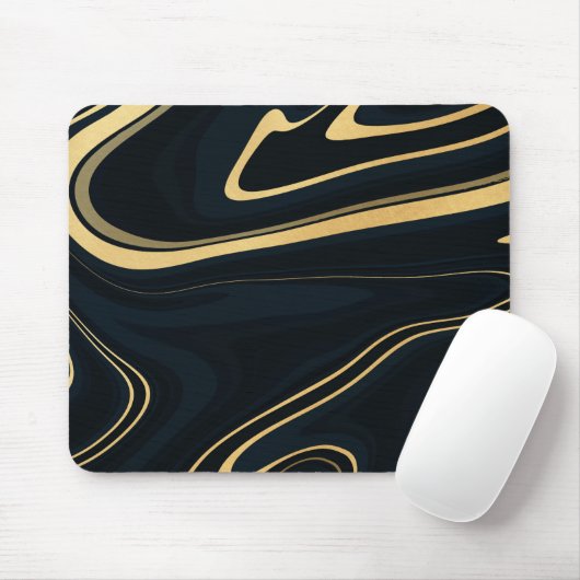 Retro Blue Gold Swirl Liquid Painting Design Mousepad (Mit Mouse)