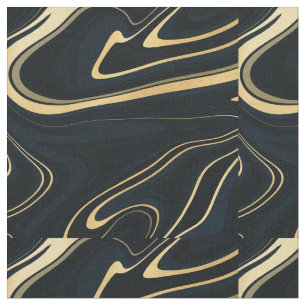 Retro Blue Gold Swirl Liquid Painting Design Stoff