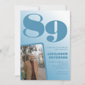 Retro Blue Gradient Foto 89. Geburtstag Einladung (Vorderseite)