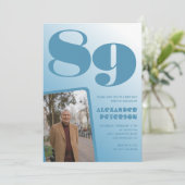 Retro Blue Gradient Foto 89. Geburtstag Einladung (Stehend Vorderseite)