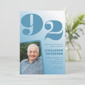 Retro Blue Gradient Foto 92. Geburtstag Einladung (Stehend Vorderseite)