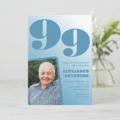 Retro Blue Gradient Foto 99. Geburtstag Einladung (Stehend Vorderseite)