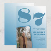 Retro Blue Gradient Foto Männer 87. Geburtstag Einladung (Vorne/Hinten)