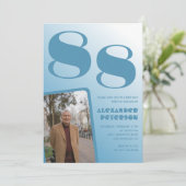 Retro Blue Gradient Foto Männer 88. Geburtstag Einladung (Stehend Vorderseite)