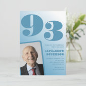 Retro Blue Gradient Foto Männer 93. Geburtstag Einladung (Stehend Vorderseite)
