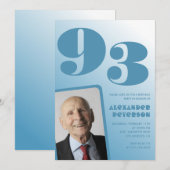 Retro Blue Gradient Foto Männer 93. Geburtstag Einladung (Vorne/Hinten)