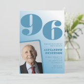 Retro Blue Gradient Foto Männer 96. Einladung (Stehend Vorderseite)
