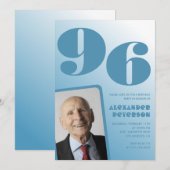 Retro Blue Gradient Foto Männer 96. Einladung (Vorne/Hinten)