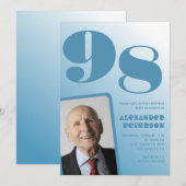 Retro Blue Gradient Foto Männer 98. Geburtstag Einladung (Vorne/Hinten)