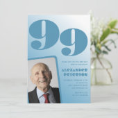 Retro Blue Gradient Foto Männer 99. Geburtstag Einladung (Stehend Vorderseite)
