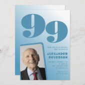 Retro Blue Gradient Foto Männer 99. Geburtstag Einladung (Vorne/Hinten)