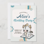 Retro Blue Gray Pastel Baby Dragon Birthday Einladung (Vorderseite)