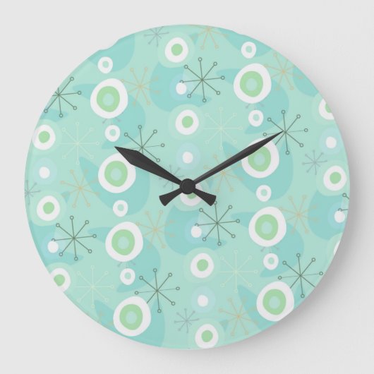 Retro Blue-Green Atomage Muster Uhr (Vorderseite)