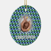 Retro Blue & Green Geometric Abstract Baby Keramik Ornament (Rechts)