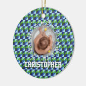 Retro Blue & Green Geometric Abstract Baby Keramik Ornament (Links)