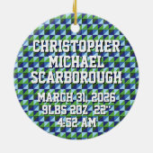 Retro Blue & Green Geometric Abstract Baby Keramik Ornament (Hinten)