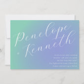 Retro Blue Green Gradient Elegante Script Hochzeit Einladung (Vorderseite)