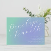 Retro Blue Green Gradient Elegante Script Hochzeit Einladung (Stehend Vorderseite)