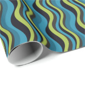 Retro Blue Green Grey Sea Waves Muster Geschenkpapier (Rolleneckpunkt)