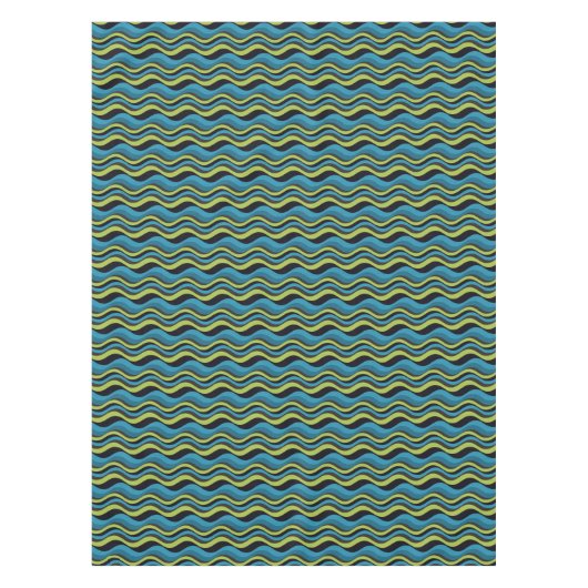 Retro Blue Green Grey Sea Waves Muster Tischdecke (Vorderseite)