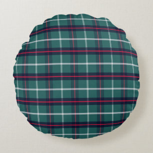 Retro Blue Green Kariert Round Pillow Rundes Kissen