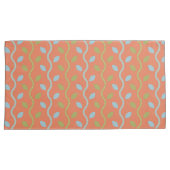 Retro Blue & Green Vines auf orangefarbenem Muster Kissenbezug (Vorderseite-Rechts)