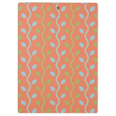 Retro Blue & Green Vines auf orangefarbenem Muster Klemmbrett (Rückseite)