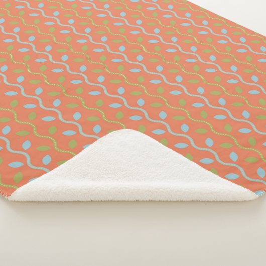 Retro Blue & Green Vines auf orangefarbenem Muster Sherpadecke (3/4)