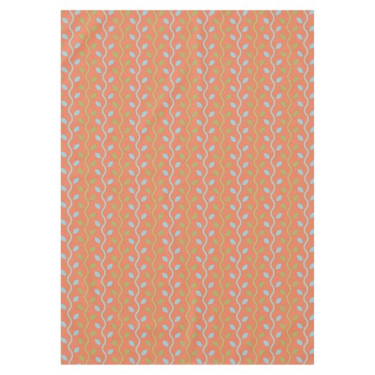 Retro Blue & Green Vines auf orangefarbenem Muster Tischdecke (Vorderseite)