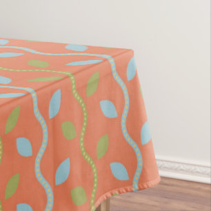 Retro Blue & Green Vines auf orangefarbenem Muster Tischdecke
