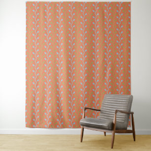 Retro Blue & Green Vines auf orangefarbenem Muster Wandteppich