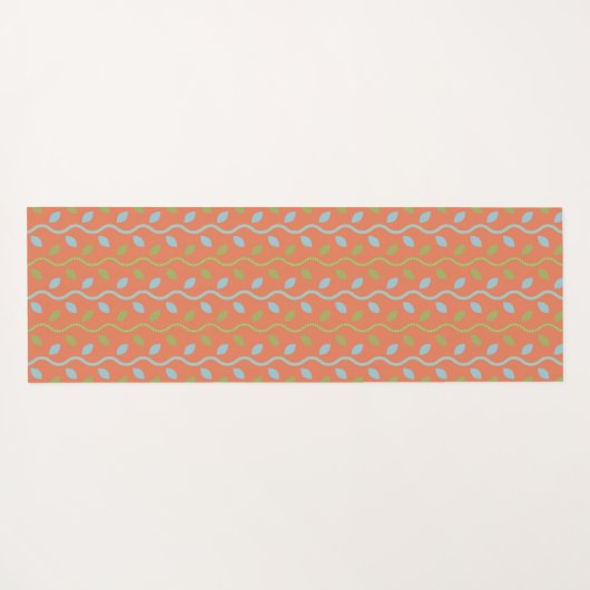 Retro Blue & Green Vines auf orangefarbenem Muster Yogamatte (Rückseite (Horizontal))