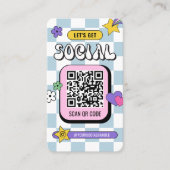 Retro Blue Groovy Logo Social Media QR Code Visitenkarte (Vorderseite)