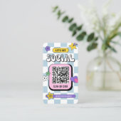 Retro Blue Groovy Logo Social Media QR Code Visitenkarte (Stehend Vorderseite)